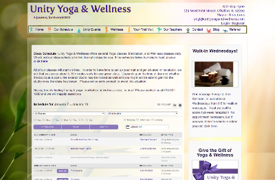 Unity Yoga & Wellness Class Schedule Page